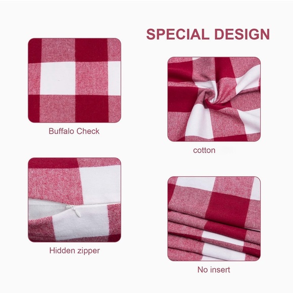 Set of 4 Farmhouse Buffalo Check Plaid Pillow Covers 20 x 20 - Picture 3 of 6